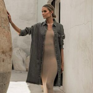 Bohme Distressed Oversized Denim Shirt Jacket (Shacket)